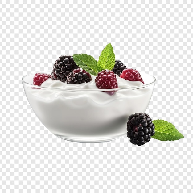 Free PSD blackberry yoghurt in bowl isolated on transparent background