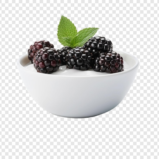 Free PSD blackberry yoghurt in bowl isolated on transparent background