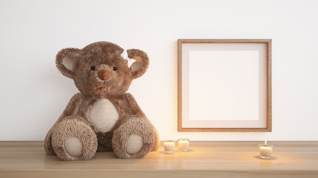 Free PSD blank frame with teddy bear and candles