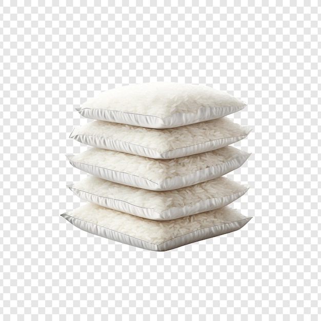 Blank white 10 kg rice stacks isolated on transparent background