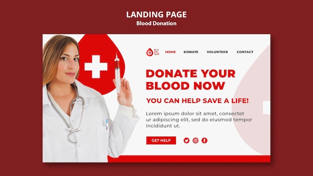 Blood donation landing page template