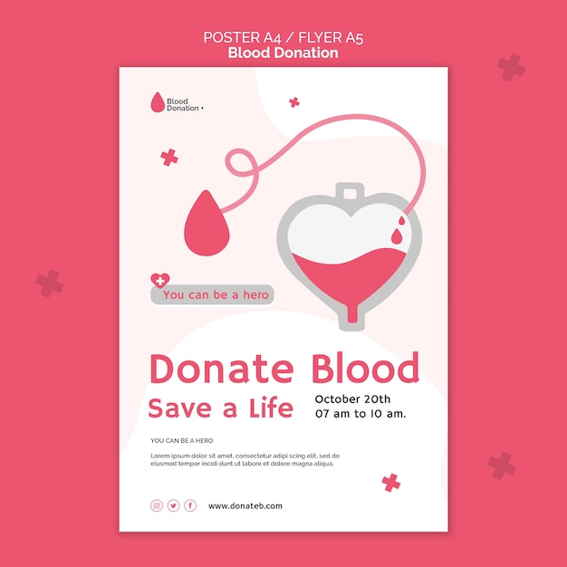 Free PSD blood donation print template illustrated