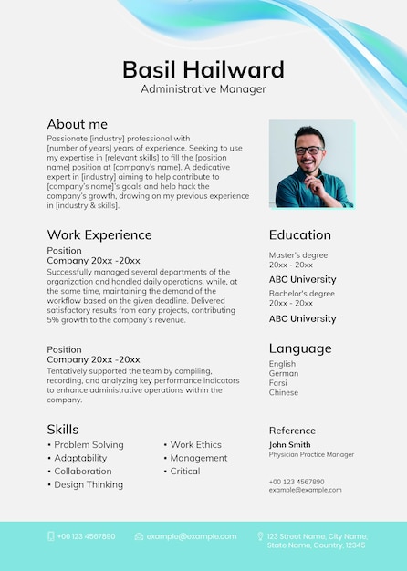 Free PSD blue abstract resume template psd with photo