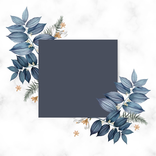 Free PSD blue floral blank square card design