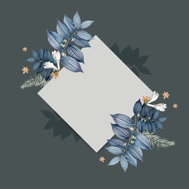 Free PSD blue floral blank square card design