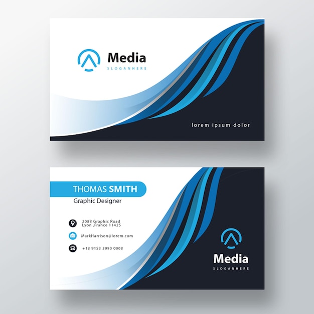 blue minimal wavy business card