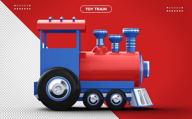 Free PSD blue and red toy train side view for composition