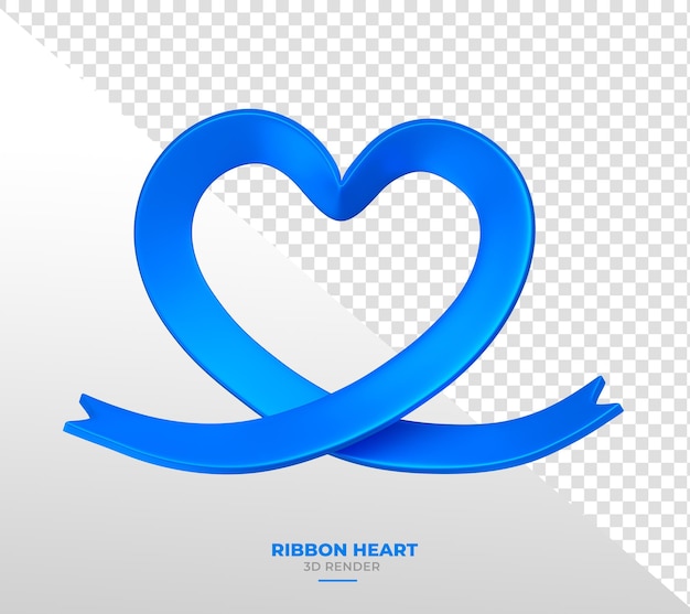 Free PSD blue ribbon in heart shape for november blue campaign in 3d render with transparent background