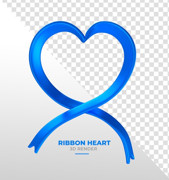 Free PSD blue ribbon in heart shape for november blue campaign in 3d render with transparent background