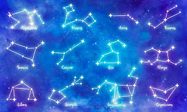 Free PSD a blue sky with the constellations of the zodiac.