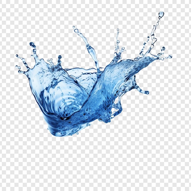 Blue water splashing alone isolated on transparent background