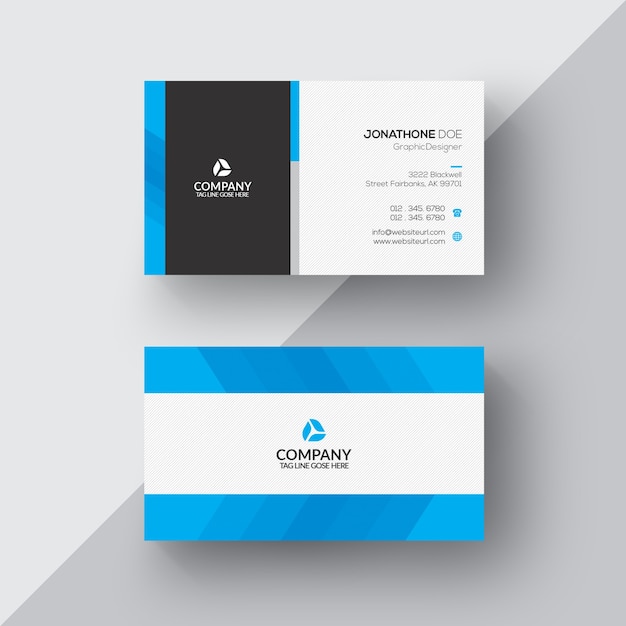 Blue and white business card