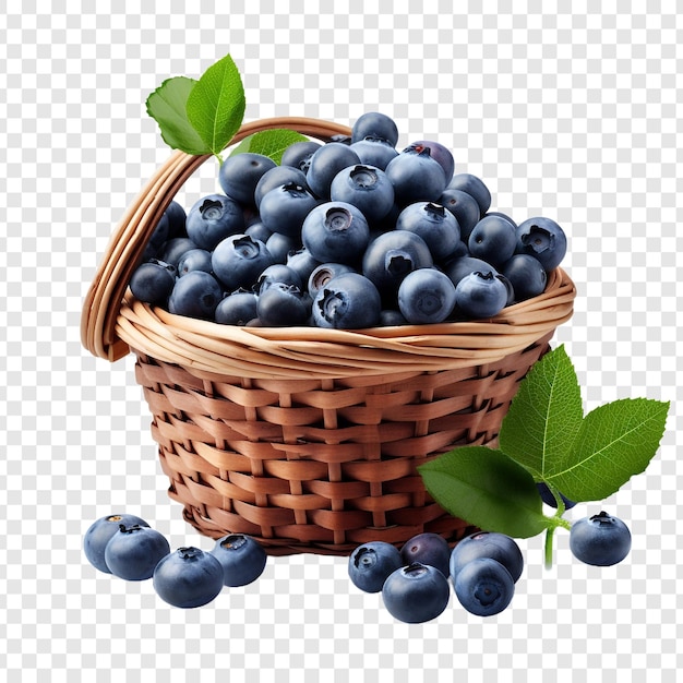 Free PSD blueberries in wicker basket isolated on transparent background