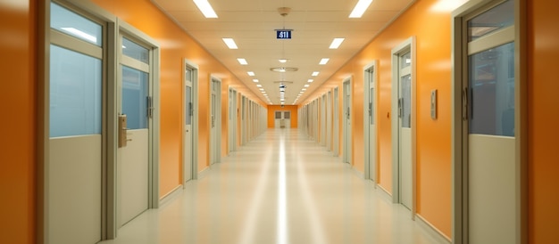 Free PSD blur image background of corridor in hospital or clinic image generative ai