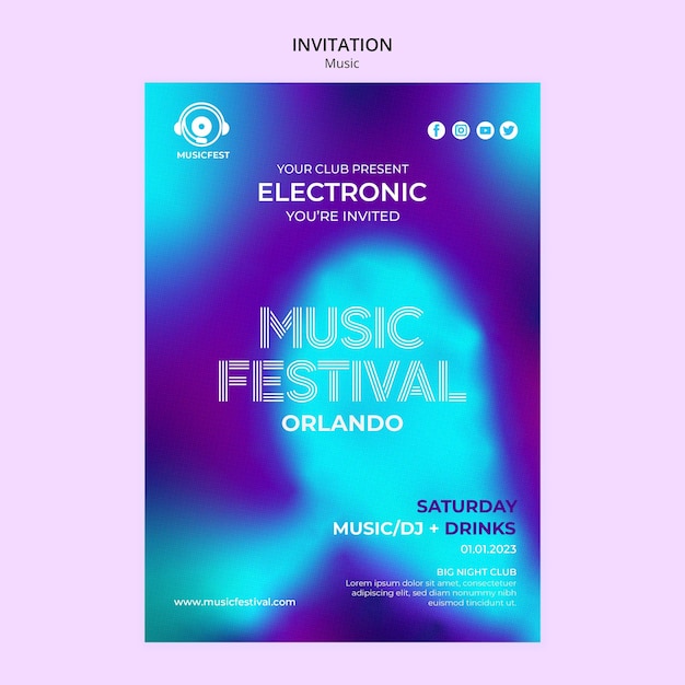 Free PSD blurry music festival invitation template