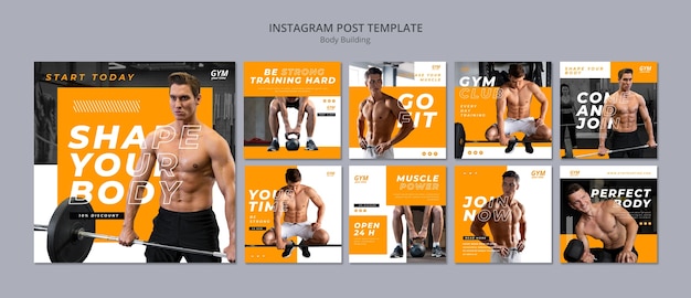 Body building training instagram post set