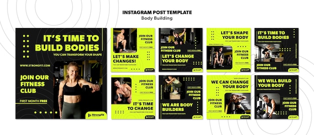 Free PSD body building training instagram posts template