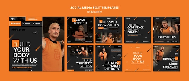 Free PSD body building training instagram posts