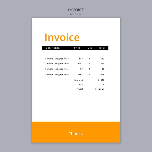 Body building training invoice template