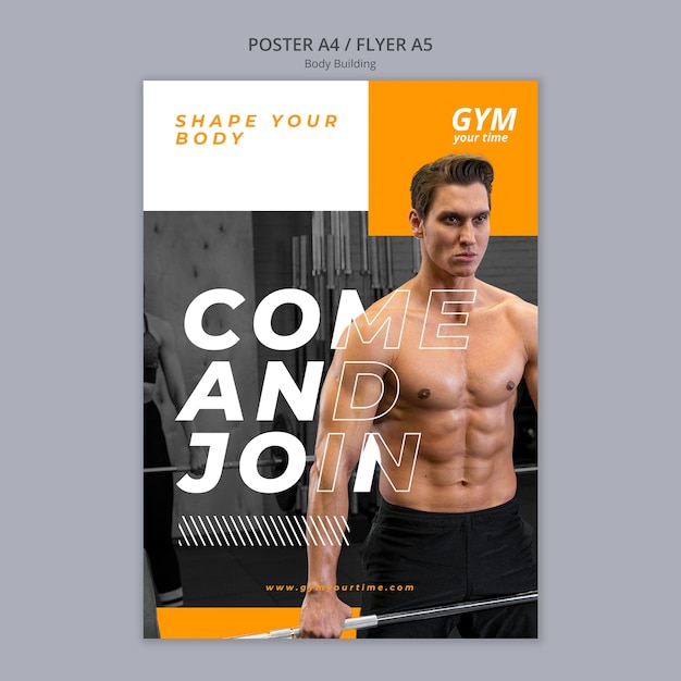 Free PSD body building training  poster template