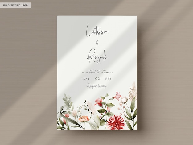 Free PSD bohemian floral watercolor wedding invitation card template