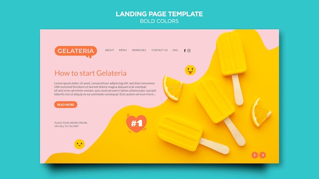 Free PSD bold colors concept landing page template