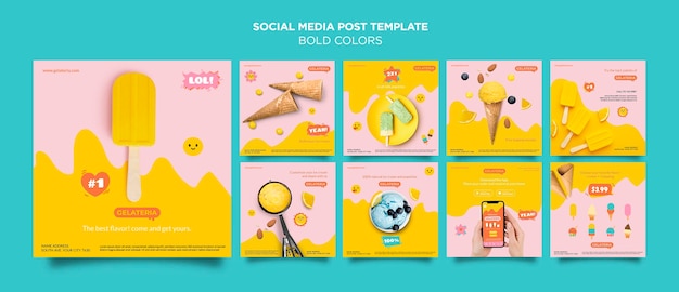 Free PSD bold colors concept social media post template