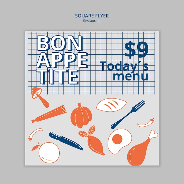 Free PSD bon appetite restaurant square flyer template