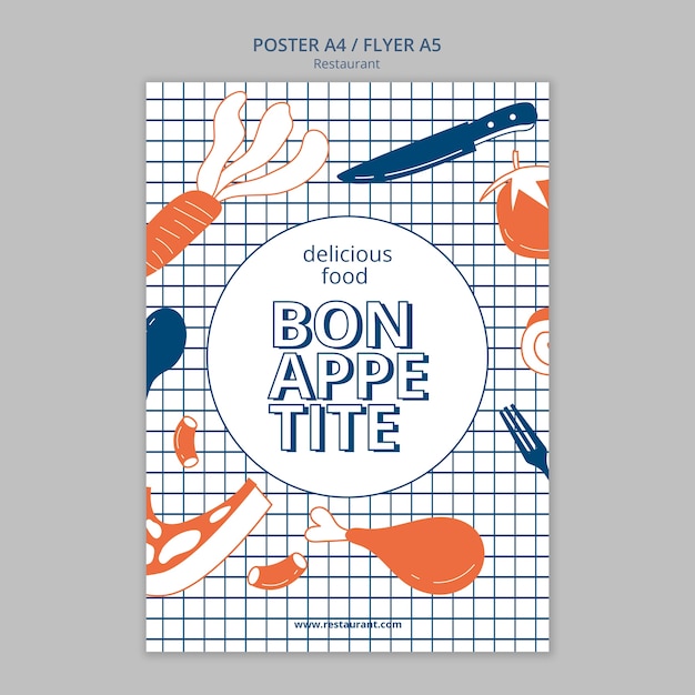 Free PSD bon appetite restaurant vertical poster template