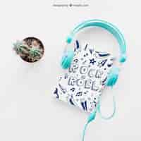 Free PSD book cover template with cactus and headphones