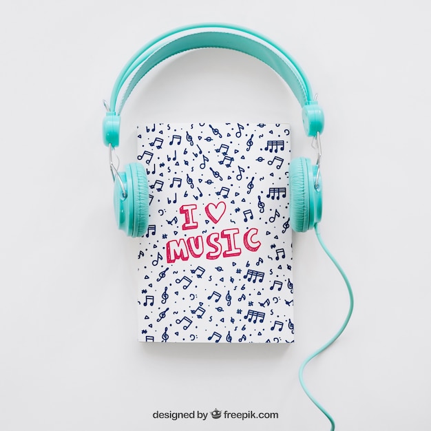 Free PSD book cover template with headphones