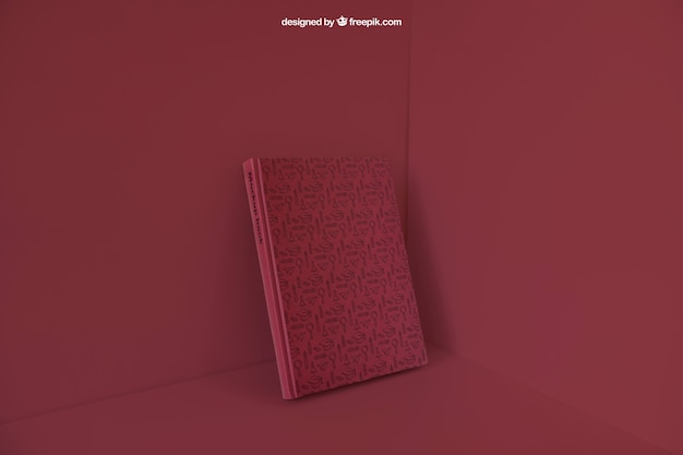 Free PSD book leaning in corner with red color effect