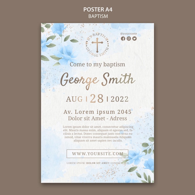 Botanical baptism celebration a4 poster template