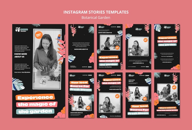 Free PSD botanical garden  instagram stories template