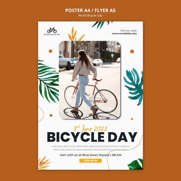 Free PSD botanical world bicycle day flyer