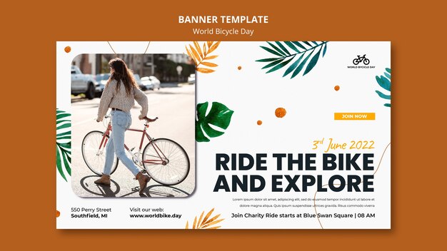 Free PSD botanical world bicycle day horizontal banner