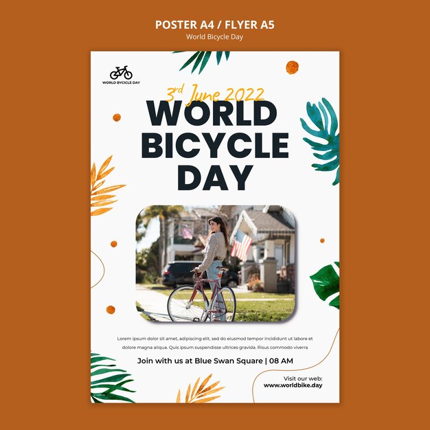 Botanical world bicycle day poster template