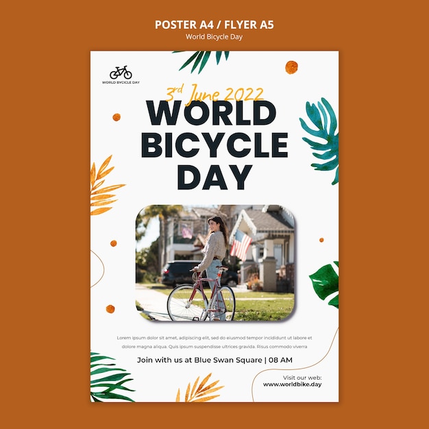 Botanical world bicycle day poster template