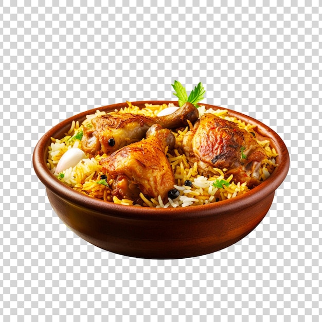 Free PSD a bowl of biryani with chicken pieces on a transparent background