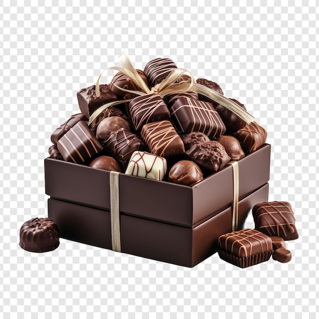 Free PSD box of chocolate candies isolated on transparent background