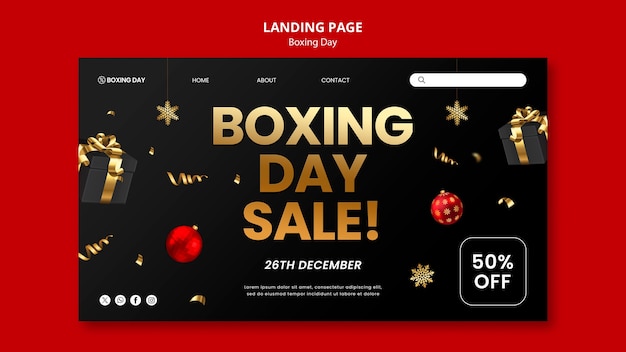 Free PSD boxing day celebration landing page template