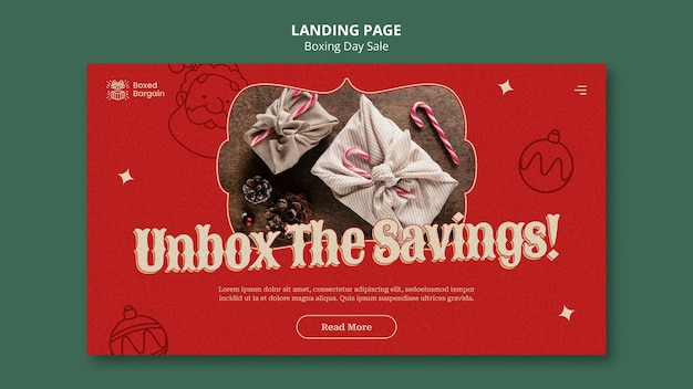 Free PSD boxing day celebration landing page template