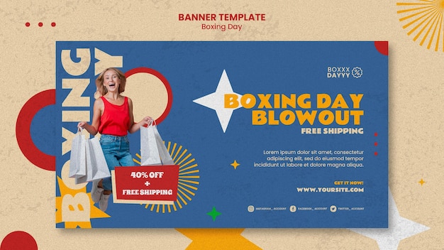 Boxing day horizontal banner template in retro colors