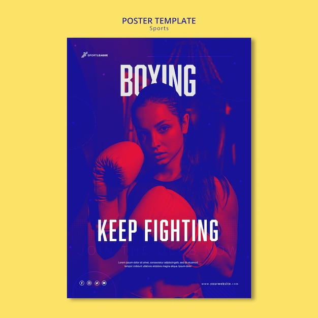 Free PSD boxing female athlete poster template