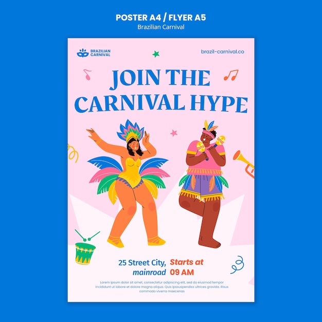 Free PSD brazilian carnival celebration poster