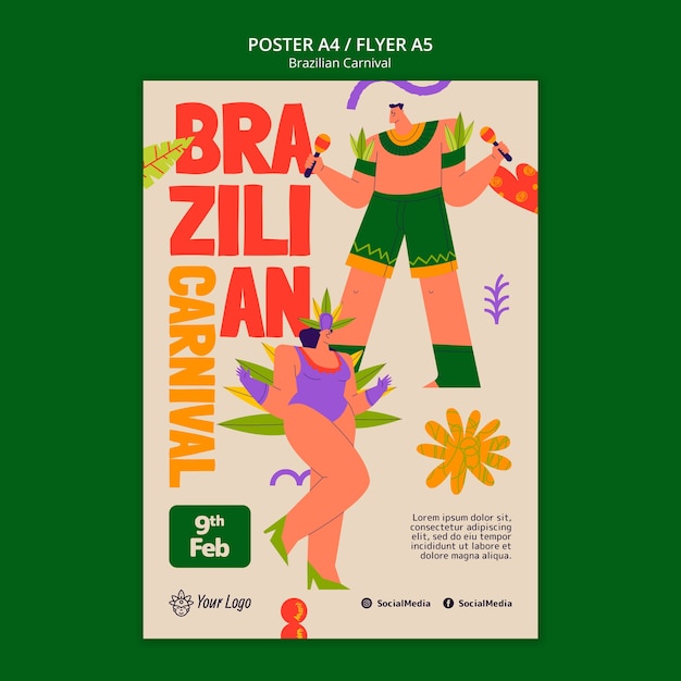 Free PSD brazilian carnival celebration poster