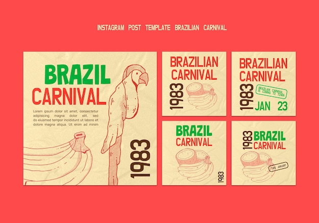 Free PSD brazilian carnival instagram posts template