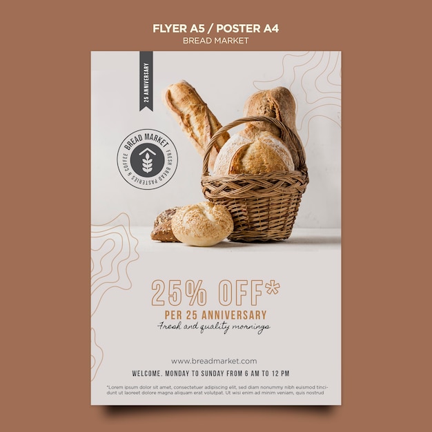 Bread market with discount poster template