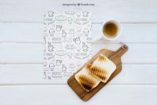 Breakfast mockup with coffee and toast