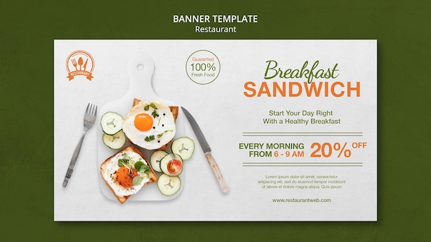 Breakfast sandwich food restaurant banner template